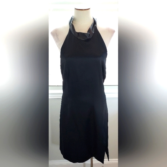 Grace MMXIII Black Halter Faux Leather Neck Tie Dress NWT - Picture 1 of 10